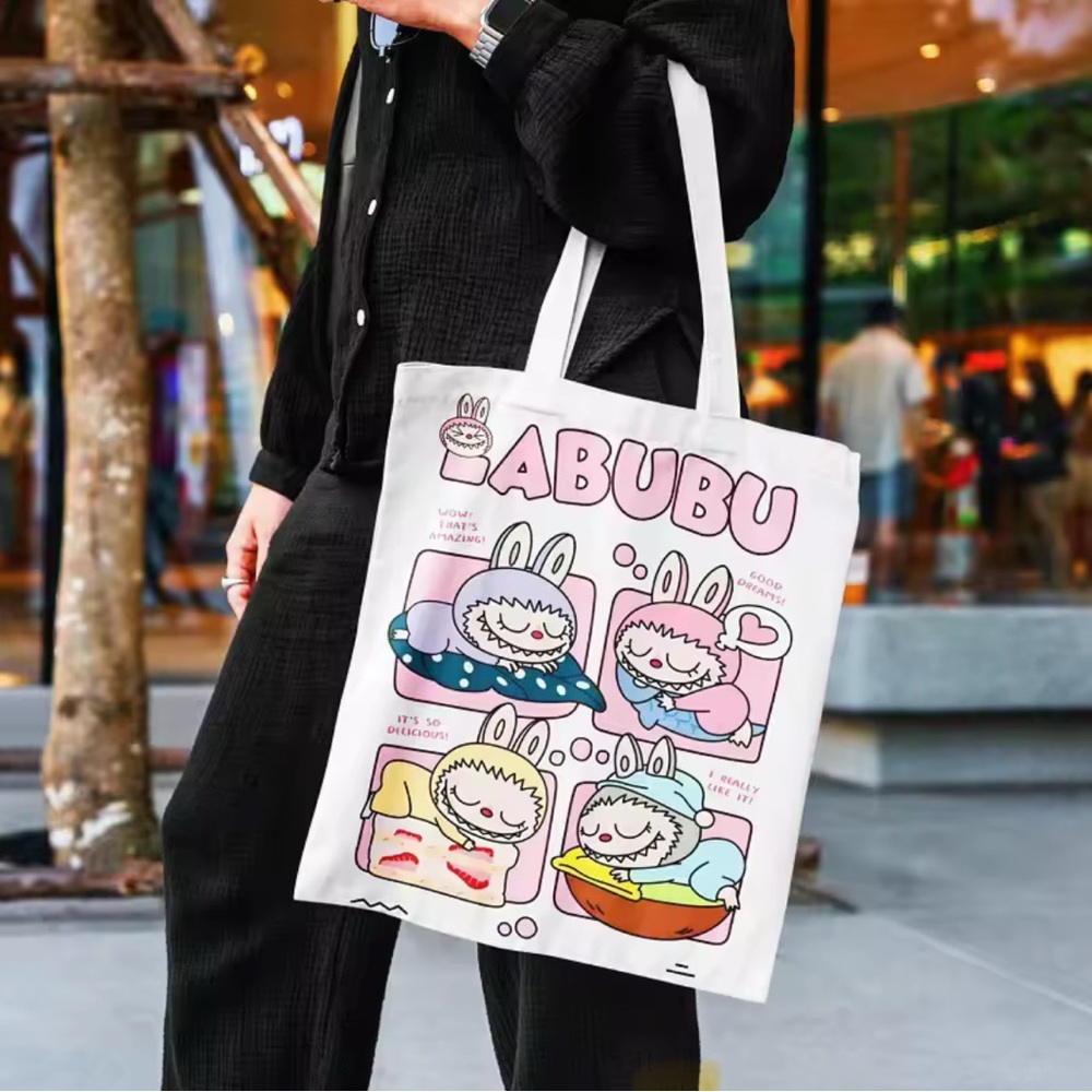 Labubu style canvas tote bag